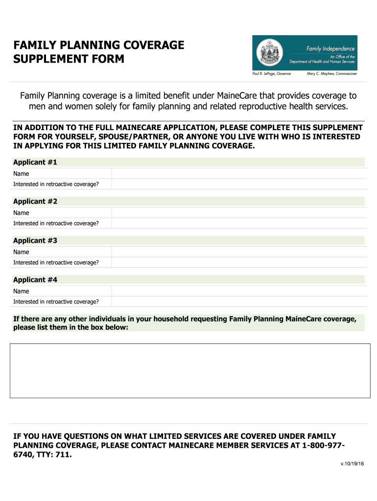 Fillable Online FAMILY PLANNING COVERAGE Fax Email Print pdfFiller