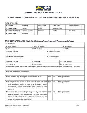 Fillable Online Motor Proposal Form Jn General Insurance Fax Email Print Pdffiller