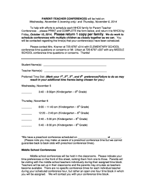 Parent/Teacher Conference Form - nhcsneenah