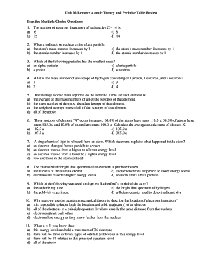 Unit 02 Review: Atomic Theory and Periodic Table Review ...