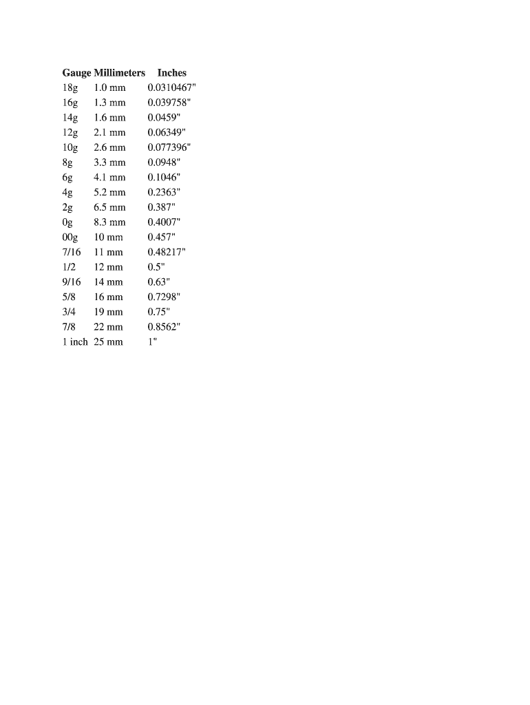 Fillable Online Gauge Millimeters Inches Fax Email Print - pdfFiller
