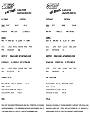 HALSWELL SCHOOL SUBWAY LUNCH ORDER FORM CHILDS NAME - school-links org