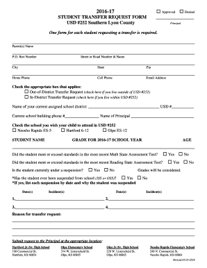 2016-17 STUDENT TRANSFER REQUEST FORM USD #252 Southern Lyon ... - usd252
