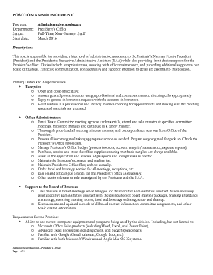 Administrative Assistant President's Office Position Announcement 031616.doc