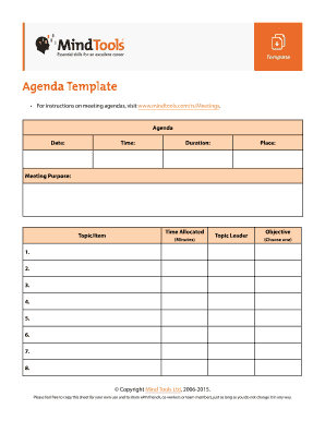 Meeting Agenda Template - Mind Tools - mortarboard