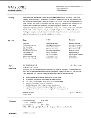 customer assistant CV template resume. A free resume sample on how to write a customer assistant CV template