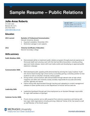 monash resume template