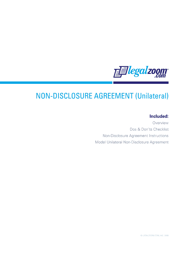 Fillable Online NONDISCLOSURE AGREEMENT (Unilateral) LegalZoom Fax