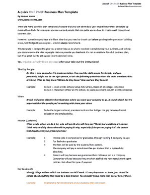 Insurance agency business plan - A quick ONE PAGE Business Plan Template - Kameel Vohra