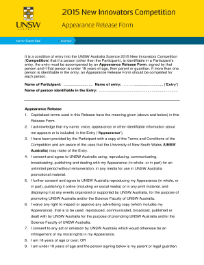 Appearance release form template - Appearance Release Form - UNSW Science - science unsw edu