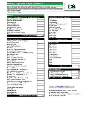 Dollar Sense Monthly Budget Worksheet - DEBT Advisors