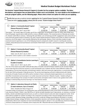 Medical Student Budget Worksheet Packet - Ohio University - ohio