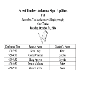parent teacher conference sign up sheet fill online printable parent teacher conference sign in sheet