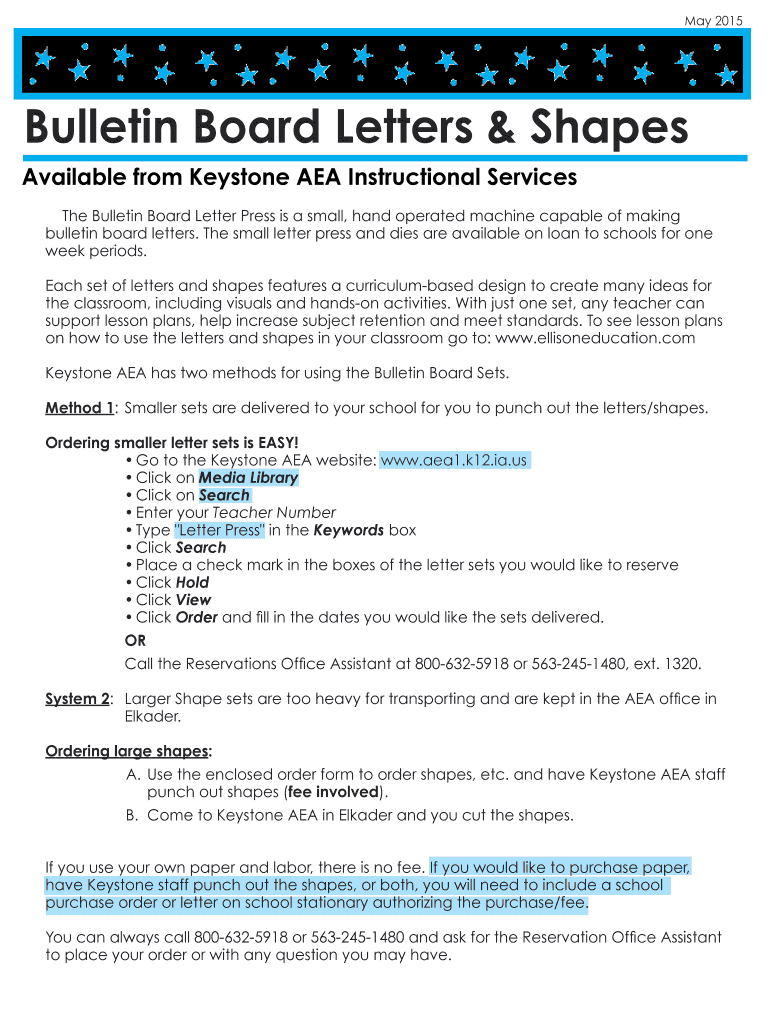 Fillable Online aea1 k12 ia Bulletin Board Letters & Shapes Keystone