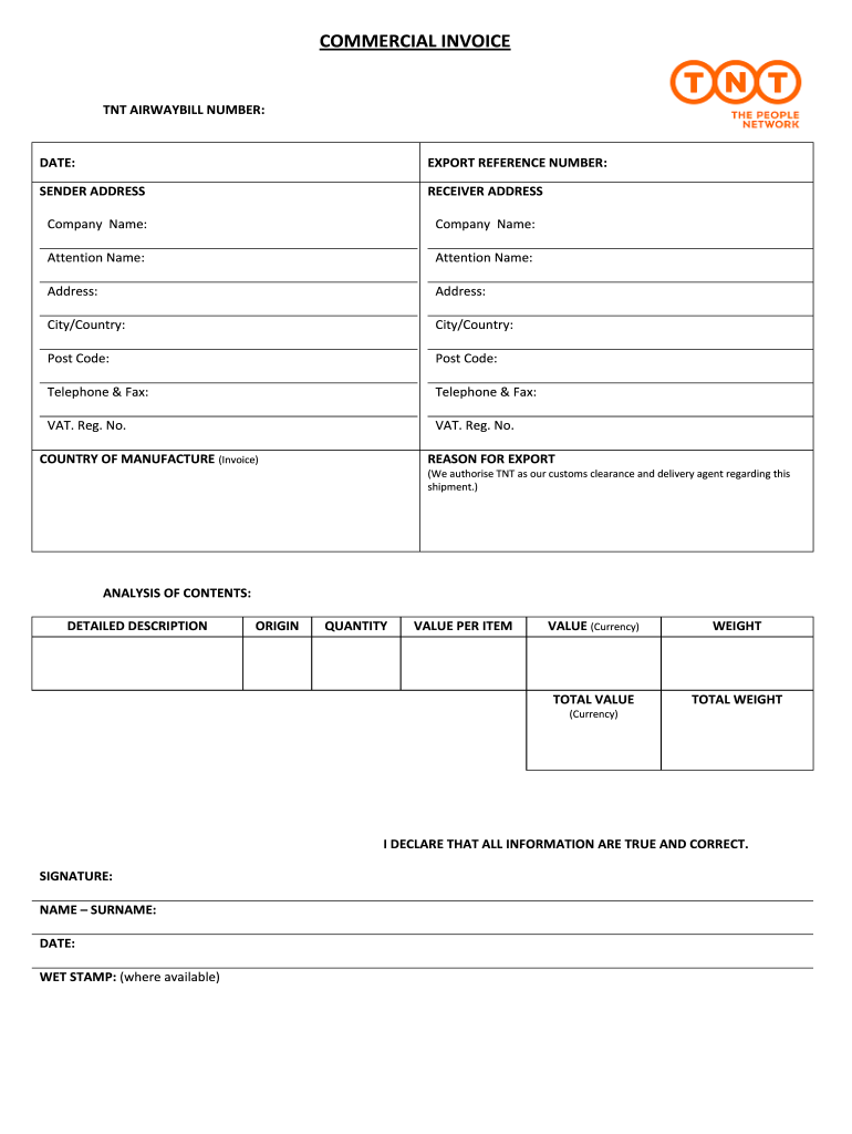 tnt commercial invoice Preview on Page 1