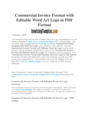 Commercial Invoice Format with Editable Word Art Logo in PDF ...