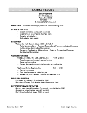 SAMPLE RESUME - Santa Cruz ROP - rop santacruz k12 ca