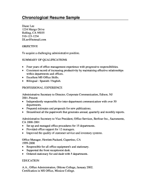 12 Printable Chronological Resume Template Pdf Forms Fillable Samples In Pdf Word To Download Pdffiller