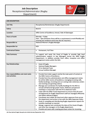 Job Description Receptionist/Administrator (Rugby ... - WRU