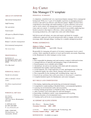 Personal cash flow statement format in excel - Site Manager CV template. Site Manager CV sample