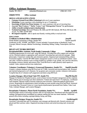 Office Assistant Resume - webshare northseattle