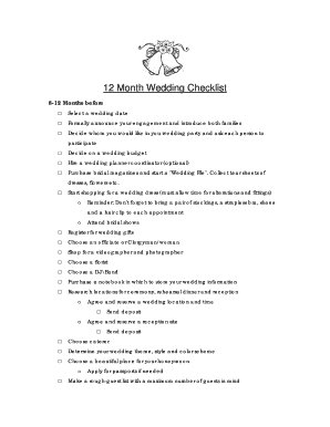 Wedding checklist pdf - 12 Month Wedding Checklist - Template.net