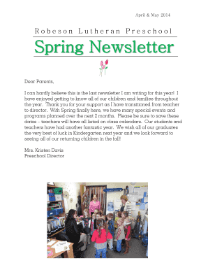 Parent newsletter examples - Spring Newsletter - Robeson Lutheran Preschool - robesonlutheranpreschool