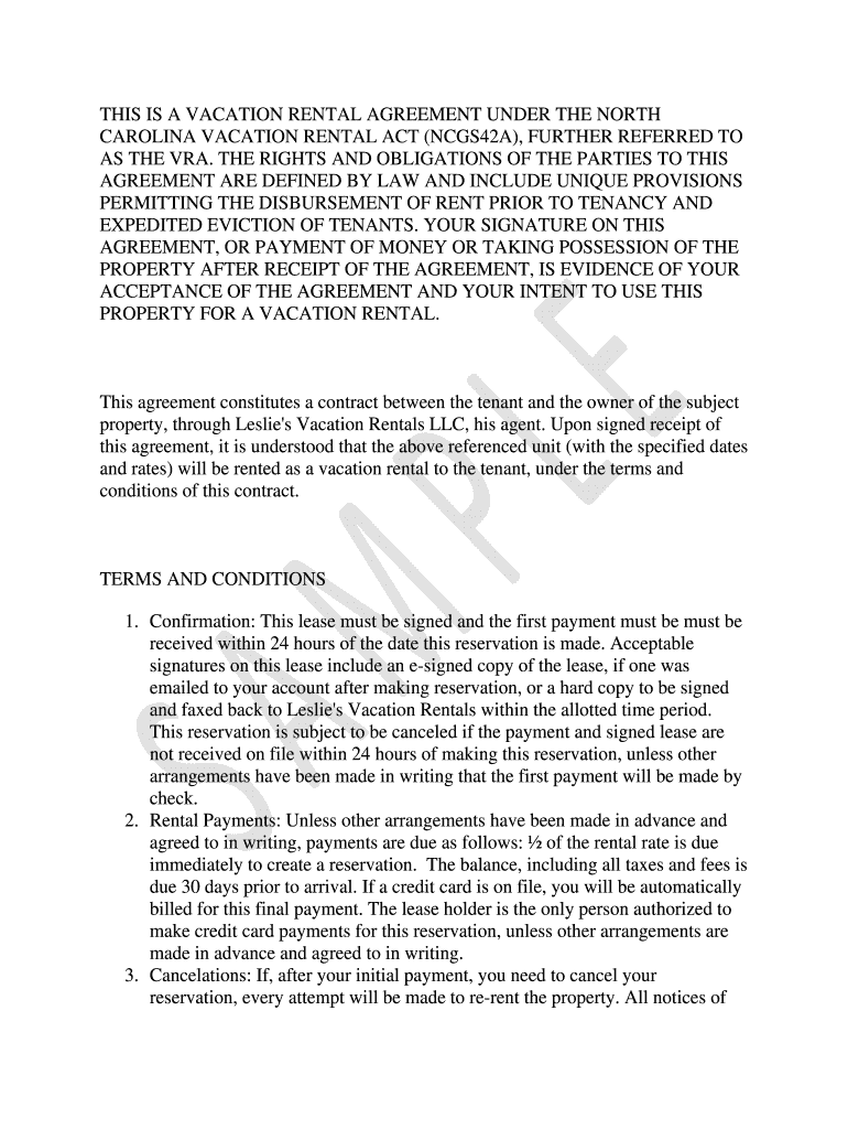 Fillable Online this is a vacation rental agreement under the Leslie