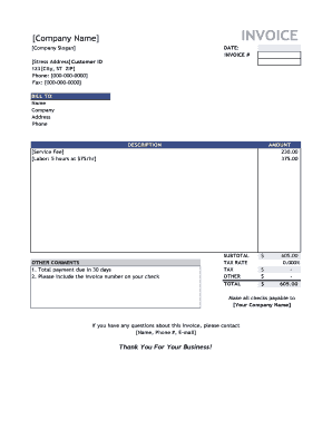 Service Invoice Template with Customer List