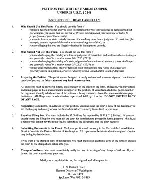 Habeas corpus example - Petition for a Writ of Habeas Corpus Under 28 U.S.C. 2241