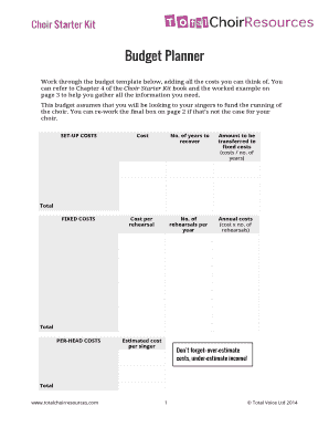 4. Budget Planner - Total Choir Resources