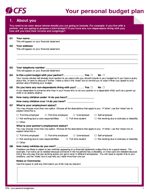 CFS Personal Budget Plan - Reading Community Welfare Rights Unit - readingcommunitywelfarerightsunit co