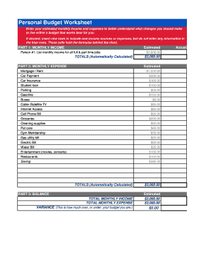 Personal Budget Worksheet