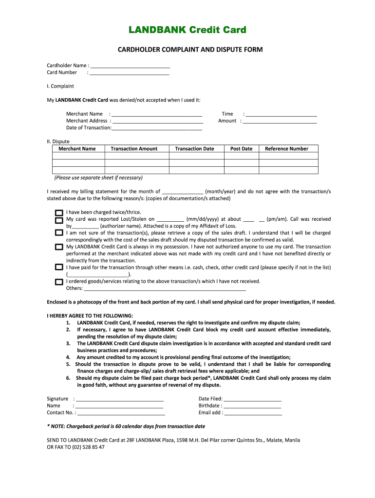 LANDBANK Credit Card Fill and Sign Printable Template Online US Legal Forms