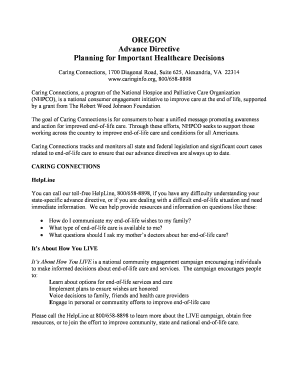 Fillable Online OREGON Advance Directive Planning for ... - Mt. Hood ...