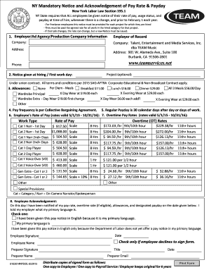 Fillable Online NY Mandatory Notice and Acknowledgement of Pay Rate ...