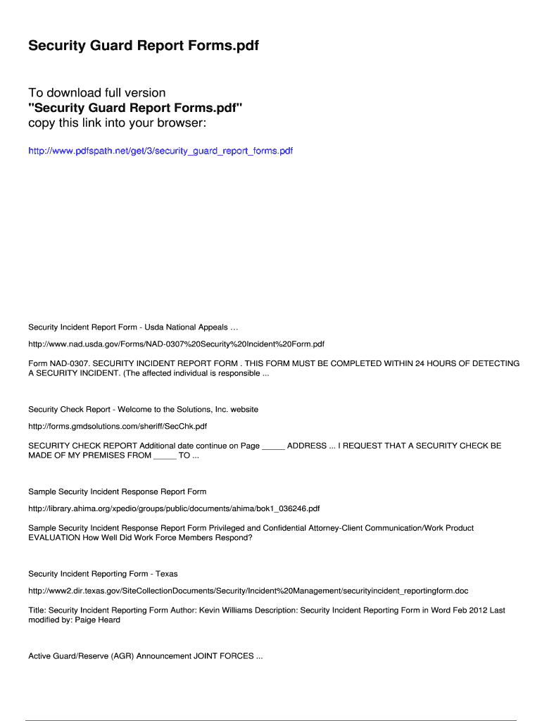 Fillable Online Security Guard Report Forms Fax