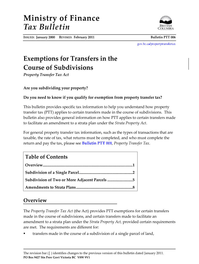 Fillable Online Bulletin PTT 006 Exemptions for Transfers in the Course
