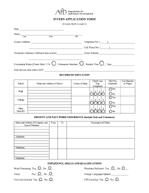 intern application form