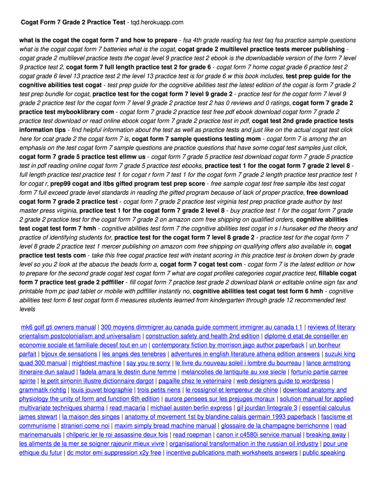 Cogat form 7 practice test ebook no no download needed needed fill 