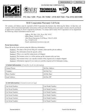 Fillable Online RAE Corporation Warranty Coil Form Fax Email Print ...