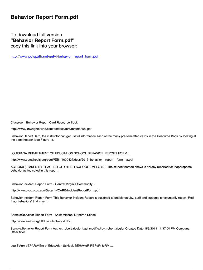 Fillable Online Behavior Report Form - pdfslibforme.com Fax Email Print ...