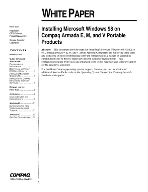 Installing Microsoft Windows 98 on Compaq Armada E, M, and V Portable Products. White Paper