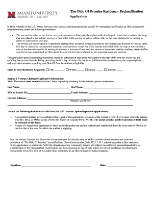 Ohio GI Promise Residency Reclassification Application