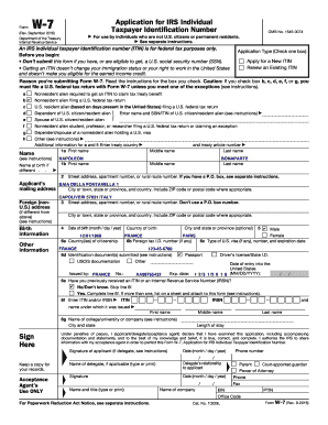 Fillable Online Form W-7 (Rev. September 2016). Application for IRS ...