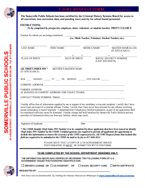 Fillable Online CORI Request forms - Somerville Public Schools Fax ...