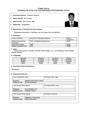 FORM TECH- 6 CURRICULUM VITAE (CV) FOR PROPOSED ...