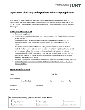 Department of History Undergraduate Scholarship Application - history unt