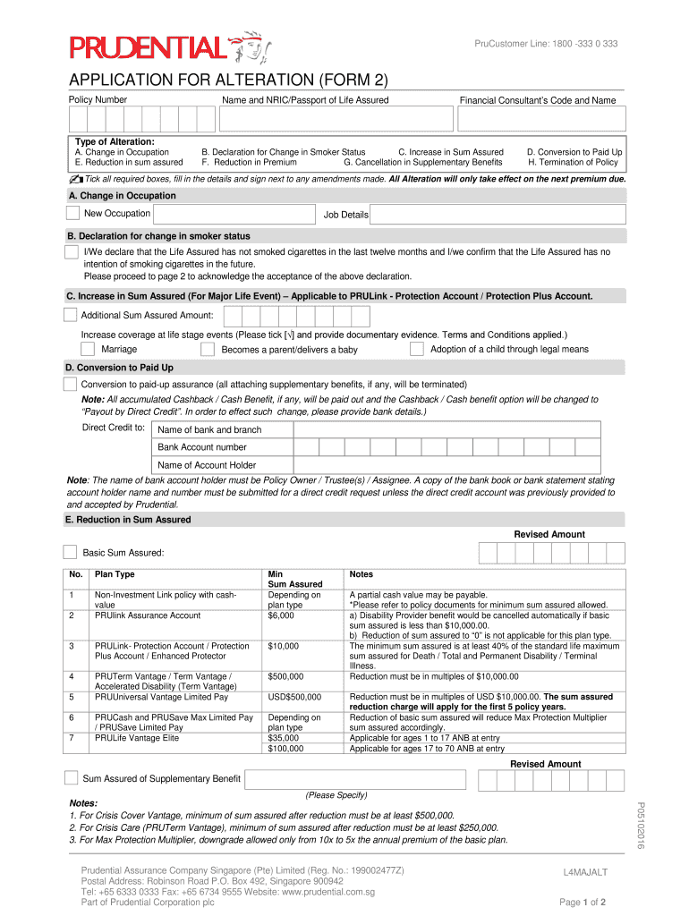 Prudential Alteration Form 2 Fill Online, Printable, Fillable, Blank