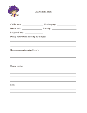 Fillable Online cwtshcynnes co Assessment Sheet - Cwtsh Cynnes nursery - cwtshcynnes co Fax ...